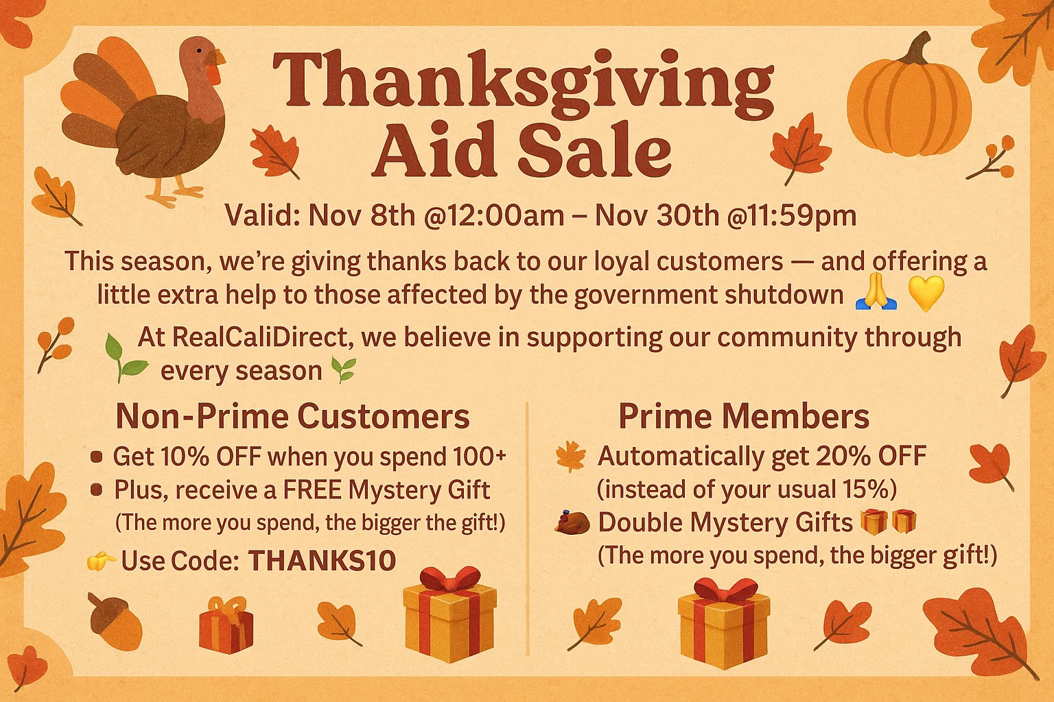 Thanksgiving Aid Sale